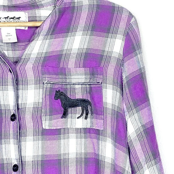 Back in the Saddle Embroidered Horse Purple Plaid Western Button Down Shirt Med - Picture 2 of 11